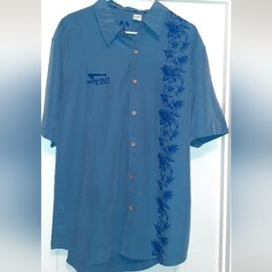In N Out Mens Shirt XL Short Sleeve Button Blue Hawaiian Floral Vintage-Clean